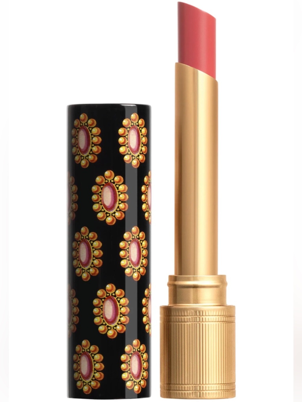Gucci Glow & Care Shine Lipstick.   Color: 215 Julie Blush - peach rosewood